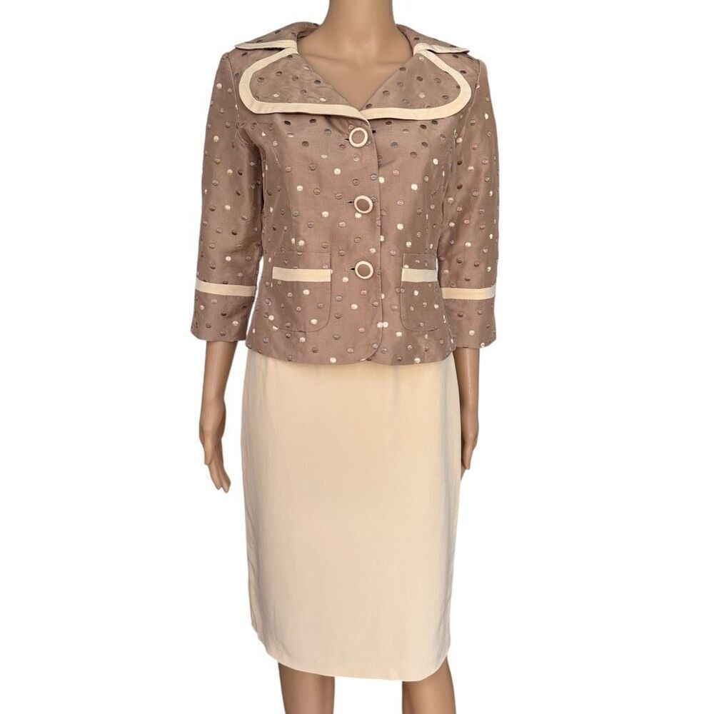 Due Per Due veste 100% silk 2 piece set skirt suit polka dot size 4